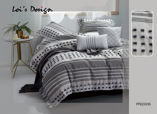 7-Piece Textured Striped Duvet Cover Set – Modern Gray Cotton Bedding, Factory Direct & Custom Size Available