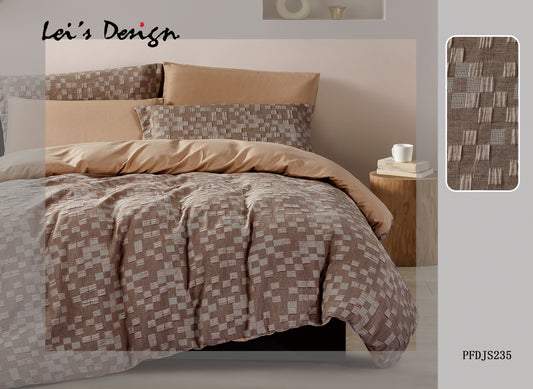 7-Piece Brown Geometric Duvet Cover Set – Modern Textured Cotton Bedding, Factory Direct & Custom Size Available
