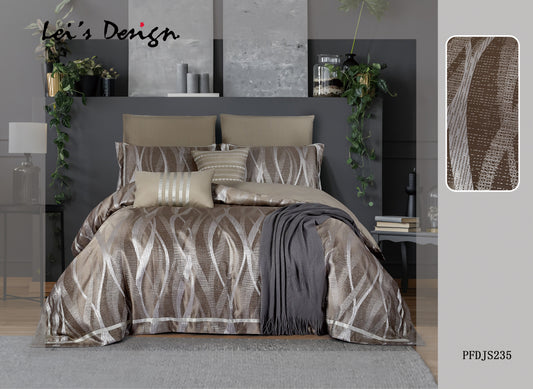 7-Piece Brown Satin Jacquard Duvet Cover Set – Luxury Modern Bedding, Factory Direct & Custom Size Available
