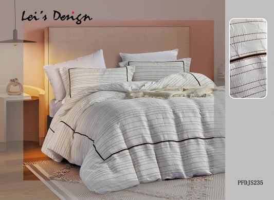 7-Piece White Striped Duvet Cover Set – Minimalist Cotton Bedding with Contrast Stitching, Factory Direct & Custom Size Available