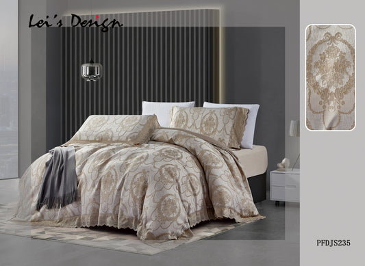 7-Piece Jacquard Duvet Cover Set – Elegant Gold Floral Pattern Luxury Bedding, Factory Direct & Custom Size Available