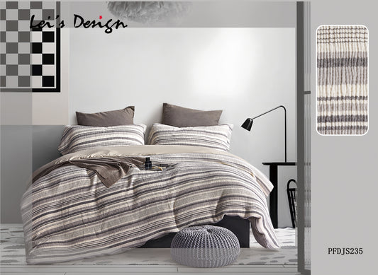 7-Piece Modern Striped Duvet Cover Set – Neutral Gray & Beige Minimalist Bedding, Factory Direct & Custom Size Available
