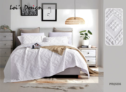 7-Piece White Geometric Duvet Cover Set – Minimalist Textured Bedding, Factory Direct & Custom Size Available