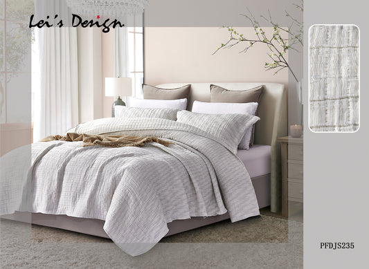 7-Piece Textured Duvet Cover Set – Neutral Striped Minimalist Bedding, Factory Direct & Custom Size Available