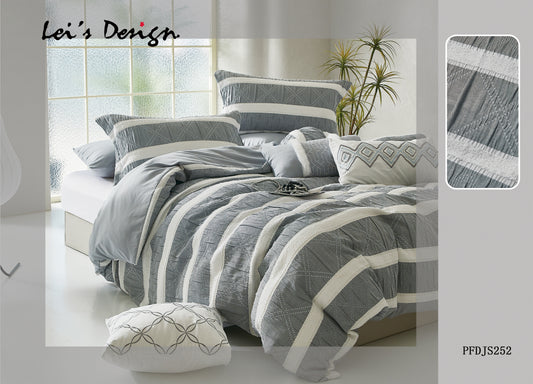 7-Piece Grey Textured Stripe Duvet Cover Set – Modern Scandinavian Bedding, Factory Direct & Custom Size Available