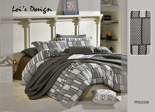 7-Piece Black and Grey Geometric Duvet Cover Set – Modern Minimalist Bedding