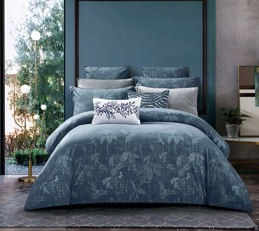 7-Piece Comforter Set, Floral Blue Design, Includes Comforter, Pillowcases, and Cushions