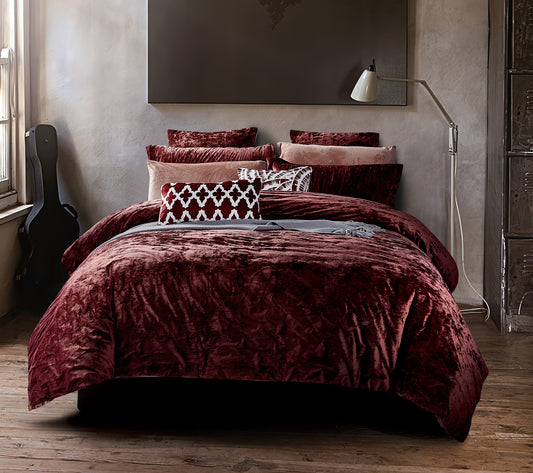 7-Piece Comforter Set, Wine with Geometric Design, Includes Comforter, Pillowcases, and Cushions