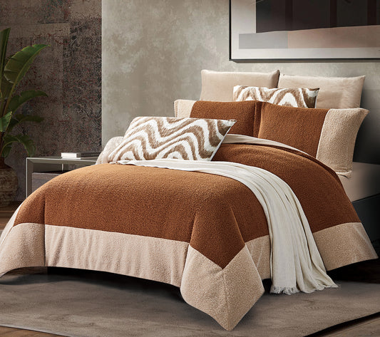 7-Piece Comforter Set with Brown and Beige Textured Design, Includes Pillowcases and Cushions