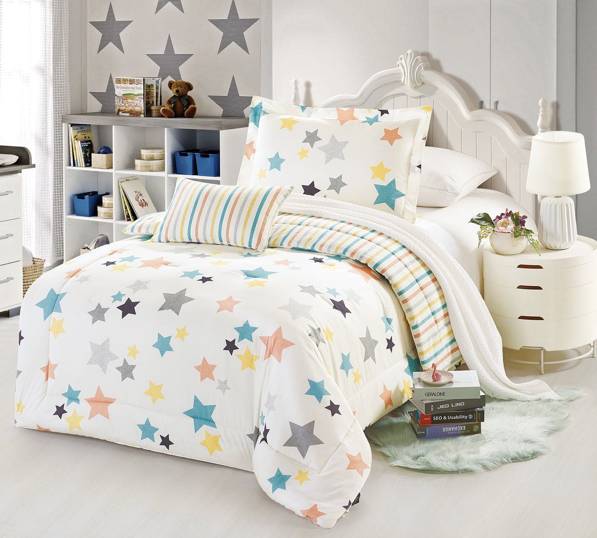 Star Print Quilted Bedding Set - 100% Organic Cotton (3/4/6pcs) - My Store