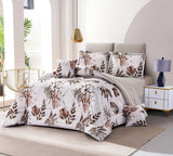 Tropical Leaf & Protea Floral Bedding Set - 7 - Piece Queen/King Size Comforter Set with Pillowcases, Shams & Decorative Pillows - Neutral Beige & Terracotta Botanical Print - Bedding Factory&Supplier