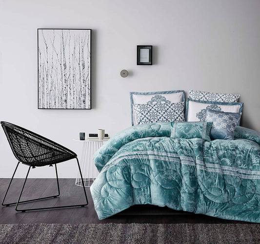 Custom Turquoise Embroidered Comforter Set | OEM & ODM Bedding Manufacturer | Luxury Microfiber Quilt | Factory Direct Home & Hotel Bedding Supplier