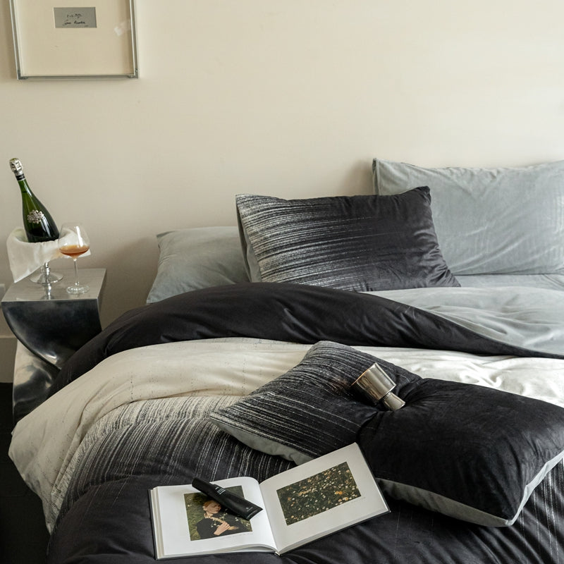 Hotel Style Charcoal Grey Duvet Cover Set Queen, 100% Polyester Microfiber Gradient Bedding with Pillowcases, Modern Loft Bedroom Decor, OEM ODM Bedding Manufacturer Factory-Direct Custom Orders