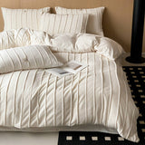Ivory Ribbed Plush Duvet Cover Set Queen, 100% Polyester Fleece Minimal Bedding with Pillow Shams, Neutral Cozy Bed Set, OEM ODM Factory Custom Size & Private Label Support