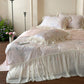 Ruffled Pink Floral Duvet Cover Set Queen, 100% Polyester Microfiber Bed Skirt Style Bedding, Shabby Chic Romantic Design, OEM ODM Factory Direct Custom Size & Packaging