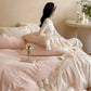 Pastel Pink Paris Romance Duvet Cover Set Queen, 100% Polyester Bow-Embossed Ruffle Bedding with Lace Trim, All-Season Comforter Cover, OEM ODM Factory Direct Custom Design