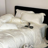 Cloud Dream Ivory Jacquard Satin Duvet Cover Set King, 100% Polyester Luxury Hotel Bedding with Pillow Shams, Tone-on-Tone Floral, OEM ODM Factory Custom Size & Private Label