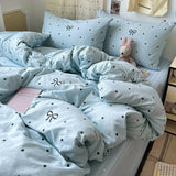 Mint Blue Bow & Polka Dot Comforter Cover Set Twin/Full, Cute 100% Polyester Bedding with Pillow Shams, Kawaii Japanese Korean Dorm Room Style, OEM ODM Factory Customizable Bedding for Brands & Hotels