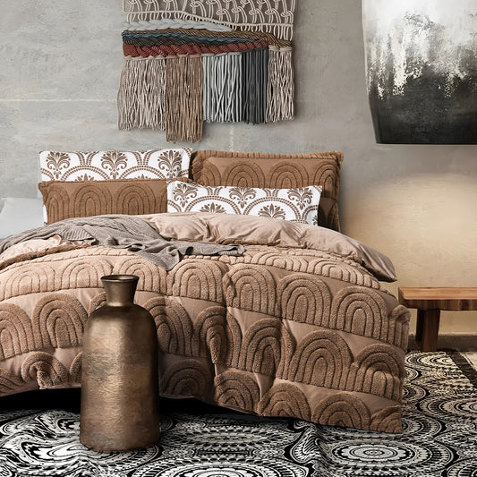 Brown Textured Boho Bedding Set – Earthy Warmth with Artistic Detailing