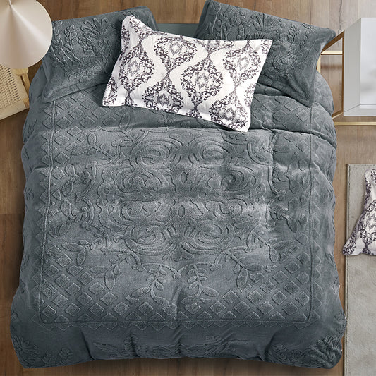 Charcoal Gray Embossed Bedding Set – Elegant Texture and Modern Simplicity