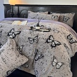 Grey Butterfly Faux Fur Comforter Cover Set Queen, 100% Polyester Plush Winter Bedding with Pillow Shams, Gothic Fairy Bedroom Style, OEM ODM Factory Custom Print & Private Label Service