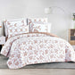 Floral patterned comforter set on a bed in a bedroom setting