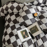 Black & White Diamond Check Duvet Cover Set Full/Queen, 100% Polyester Microfiber Geometric Bedding with Pillowcases, Modern Minimal Room Style, OEM ODM Factory Custom Quilt Cover for Bulk Buyers