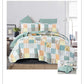 Colorful patchwork quilt set on a bed in a bedroom setting