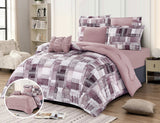 Customized 7-Piece Microfiber Comforter Set in Mauve Patchwork Design | Soft, Breathable, and Machine Washable Bedding Set with Matching Pillow Shams and Decorative Cushions | Comforter Manufacturer