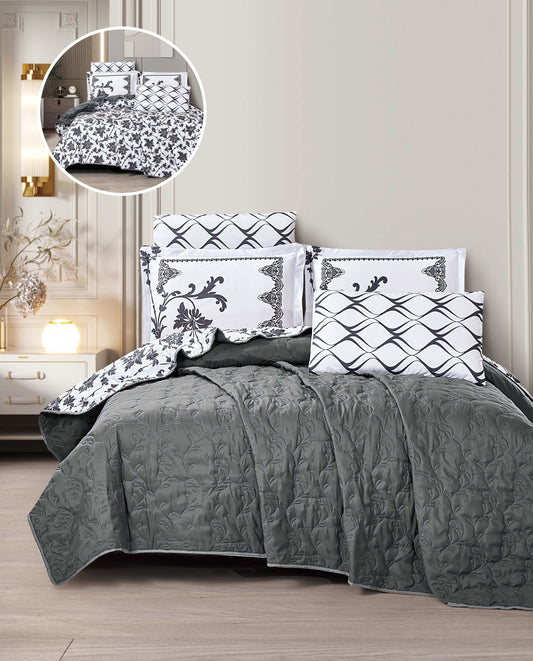 Cozy Reversible Microfiber Bedspread Set | Soft Green & White Floral Bedding with 1 Bedspread, 2 Pillowcases & 2 Shams | Lightweight All-Season Comforter for Bedroom Décor | Twin, Full, Queen, King, Cal King