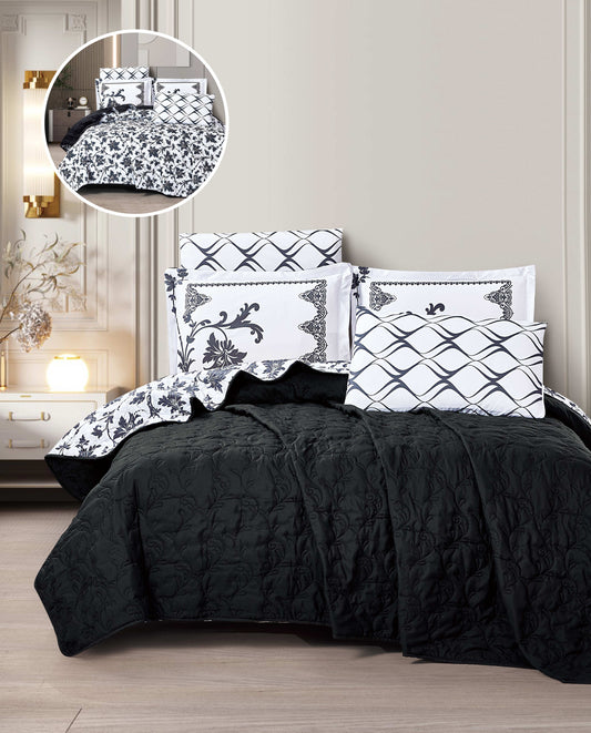 Cozy Reversible Microfiber Bedspread Set | Soft Green & White Floral Bedding with 1 Bedspread, 2 Pillowcases & 2 Shams | Lightweight All-Season Comforter for Bedroom Décor | Twin, Full, Queen, King, Cal King