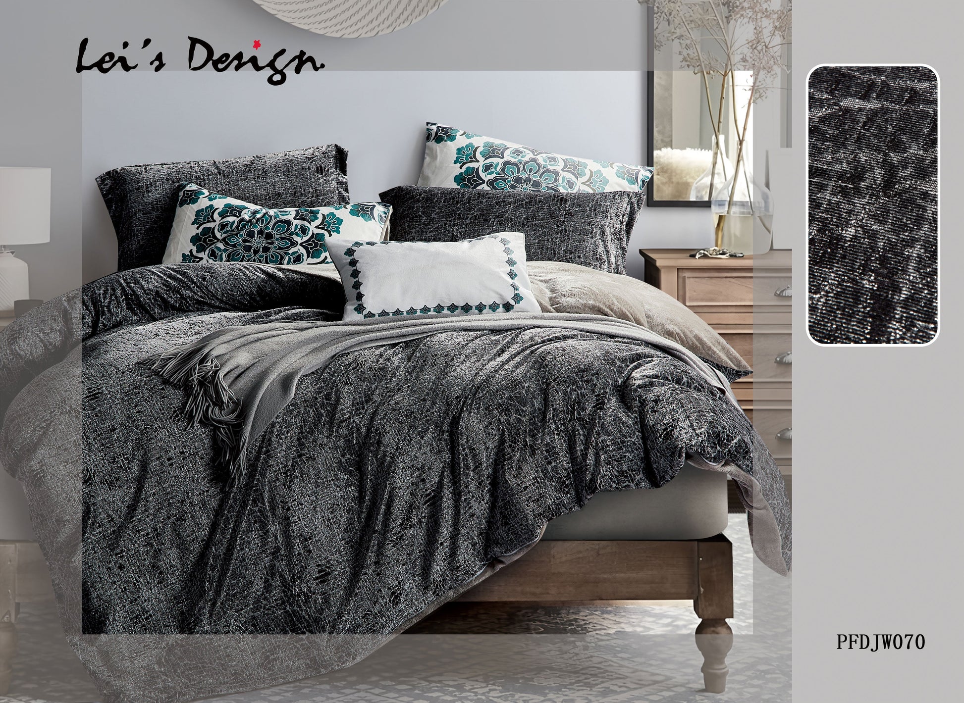 Grey Embroidered Comforter Set Queen Size – 7 Piece Luxury Microfiber Bedding with Comforter, Fitted Sheet, Pillow Shams, Decorative Cushion and Throw Pillows, Elegant All Season Bedspread