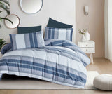 Customized 7-Piece Blue Striped Microfiber Comforter Set | Modern Coastal-Inspired Bedding with Decorative Pillow Shams and Cushions | Soft, Lightweight, and Machine Washable | OEM Bedding Manufacturer