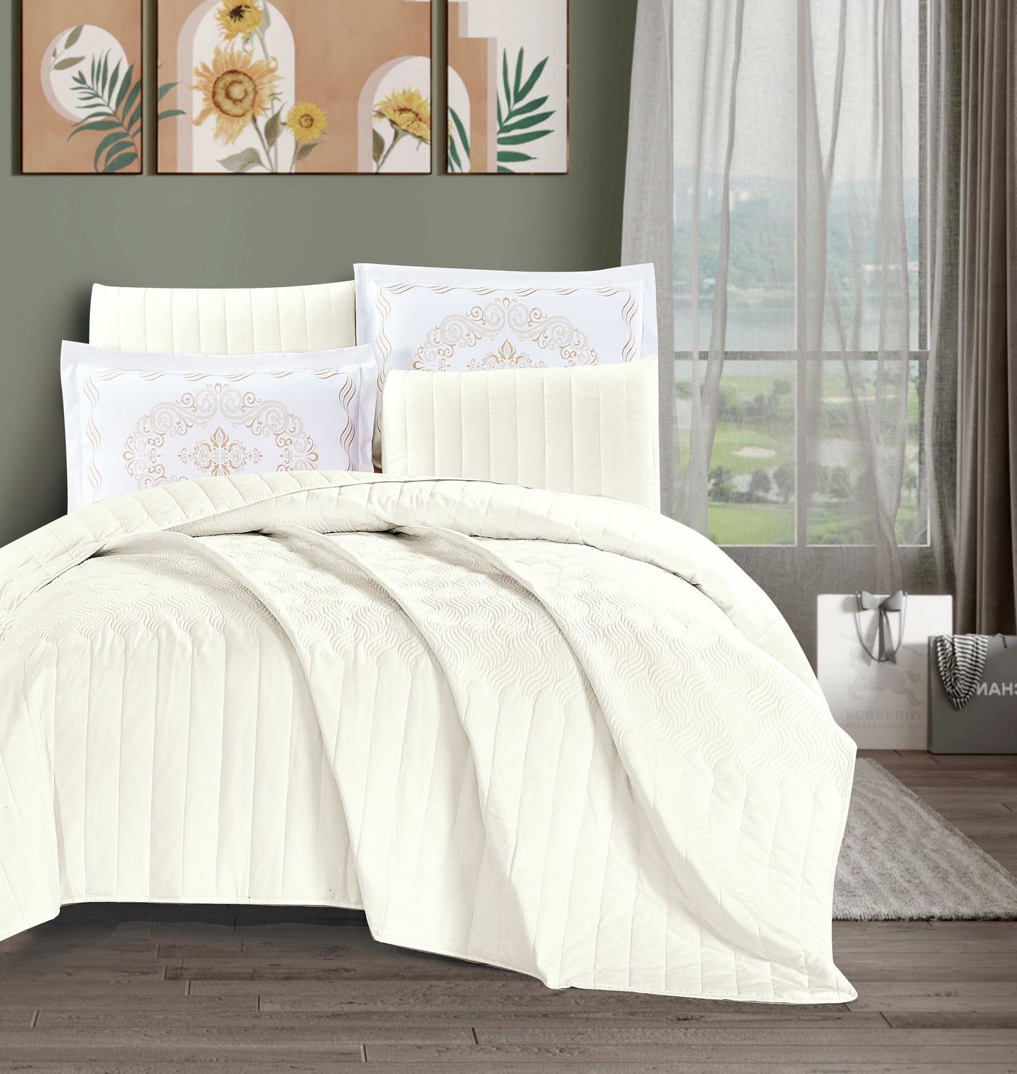 Cozy Blue Microfiber Quilted Bedspread Set | Soft All-Season Bedding with 1 Bedspread, 2 Pillowcases & 2 Shams | Elegant Stitching and Medallion Design for Family Bedrooms | Twin–Cal King Sizes