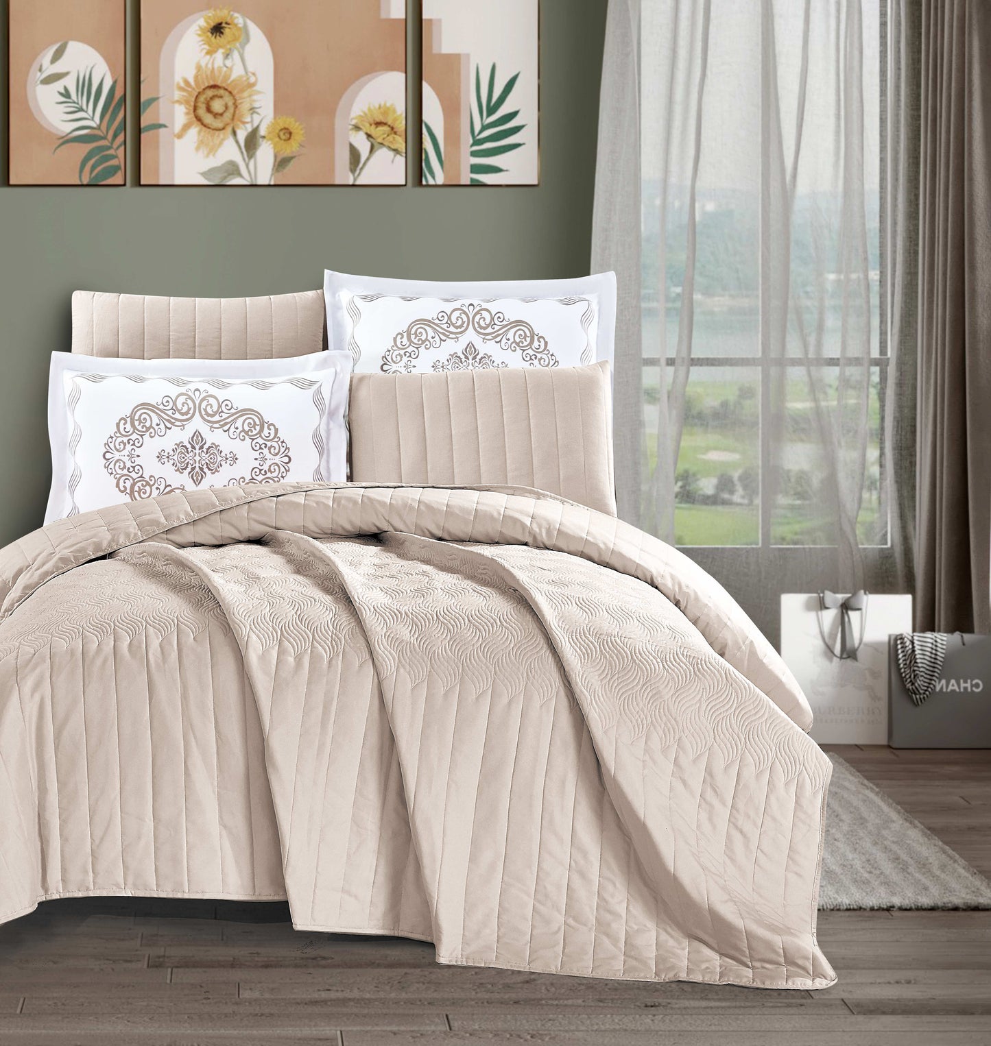 Cozy Blue Microfiber Quilted Bedspread Set | Soft All-Season Bedding with 1 Bedspread, 2 Pillowcases & 2 Shams | Elegant Stitching and Medallion Design for Family Bedrooms | Twin–Cal King Sizes