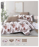 Floral bedding set on a bed with dimensions displayed below.