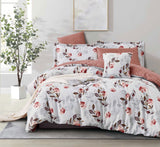 Terracotta Floral Microfiber Duvet Cover Set | Soft, Wrinkle-Resistant Bedding in White with Warm Red and Taupe Blossoms | Fade-Resistant, Easy-Care Comforter Cover for All Bed Sizes & Custom Options
