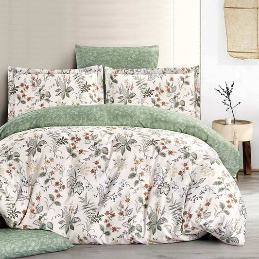 Floral bedding set on a bed in a bedroom setting