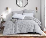 Customized 7-Piece Textured Quilted Light Gray Microfiber Comforter Set | Elegant Embossed Pattern with Decorative Pillow Shams and Cushions | Ultra-Soft, Breathable, and Machine Washable Bedding | OEM Bedding Manufacturer