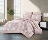 Customized 7-Piece Dusty Rose Floral Microfiber Comforter Set | Elegant White Rose Embroidery Design with Decorative Pillow Shams and Cushions | Ultra-Soft, Lightweight, and Machine Washable Bedding | comforter suppliers
