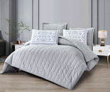 Customized 7-Piece Light Gray Microfiber Comforter Set | Elegant Quilted Pattern with Decorative Pillow Shams and Cushions | Soft, Breathable, and Machine Washable Bedding | OEM Bedding Manufacturer