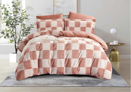 Luxury Terracotta Checkered Cotton Duvet Cover Set | Modern Minimalist Bedding in Warm Earth Tones