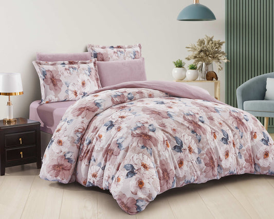 Luxury Cotton Floral Duvet Cover Set | Soft Breathable Bedding with Romantic Blush and Mauve Flowers