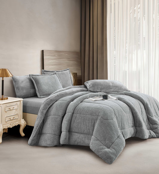 Silver Gray Faux Fur Microfiber Comforter Set | Ultra-Soft Plush Bedding | Machine Washable & Dry Clean Safe