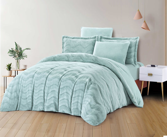 Aqua Blue Faux Fur Microfiber Comforter Set | Ultra-Soft Textured Bedding | Machine Washable & Dry Clean Safe | Custom Size Plush Duvet for Modern Home and Bedroom D¨¦cor