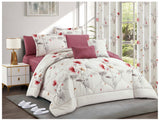 Red Gray Floral Comforter Set | Lightweight Microfiber Bedding for Summer and Spring | Soft Cozy Quilt with 1 Comforter, 2 Pillowcases & 2 Pillow Shams | Polyester filling comforter OEM
