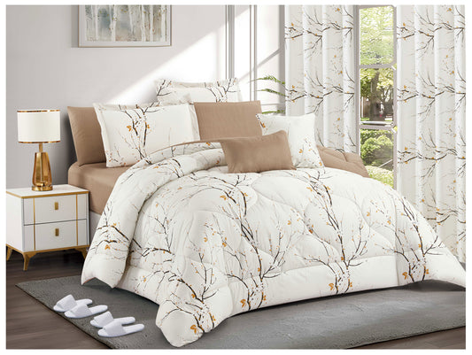 Beige Branch Pattern Comforter Set | Lightweight Microfiber Bedding for Summer and Spring | Soft Cozy Quilt with 1 Comforter, 2 Pillowcases & 2 Pillow Shams | Polyester filling comforter OEM