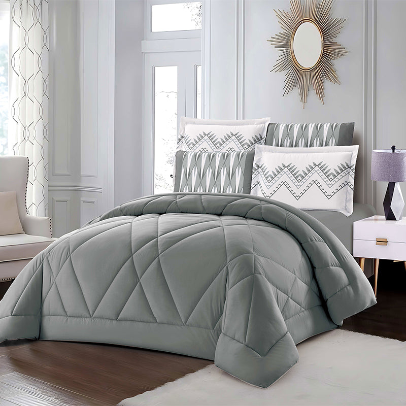 Beige Solid Comforter Set with Geometric Stitching | Lightweight Microfiber Bedding for Summer and Spring | Soft Breathable Quilt with 1 Comforter, 2 Pillowcases & 2 Pillow Shams | Global comforter manufacturer