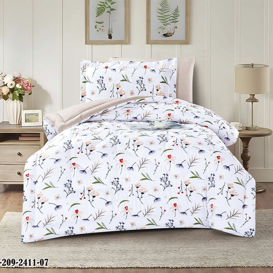 White Floral Botanical Comforter Set | Lightweight Microfiber Bedding for Summer and Spring | Soft Breathable Quilt with 1 Comforter, 2 Pillowcases & 2 Pillow Shams | Fresh Wildflower Pattern for Cozy Bedroom Décor