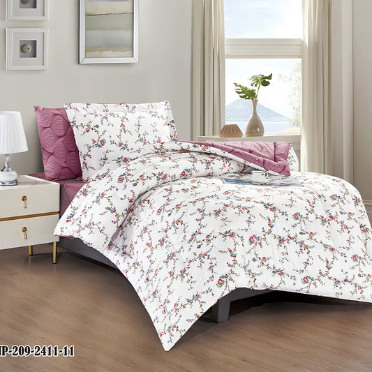 White Floral Comforter Set | Lightweight Microfiber Bedding for Summer and Spring | Soft Breathable Quilt with 1 Comforter, 2 Pillowcases & 2 Pillow Shams | Delicate Red and Blue Blossom Pattern for Cozy Bedroom Décor